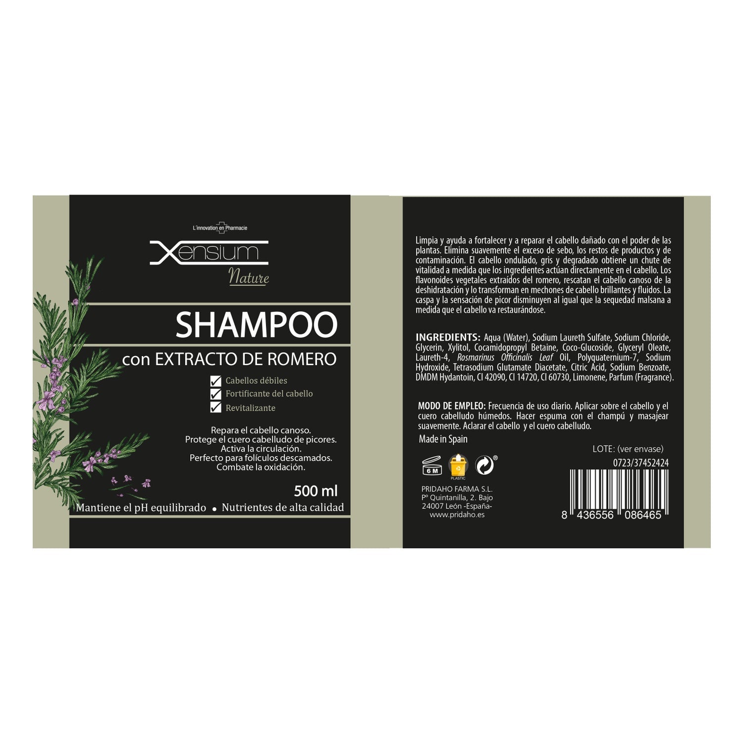 Xensium Nature Champú con Extracto de Romero 500ml