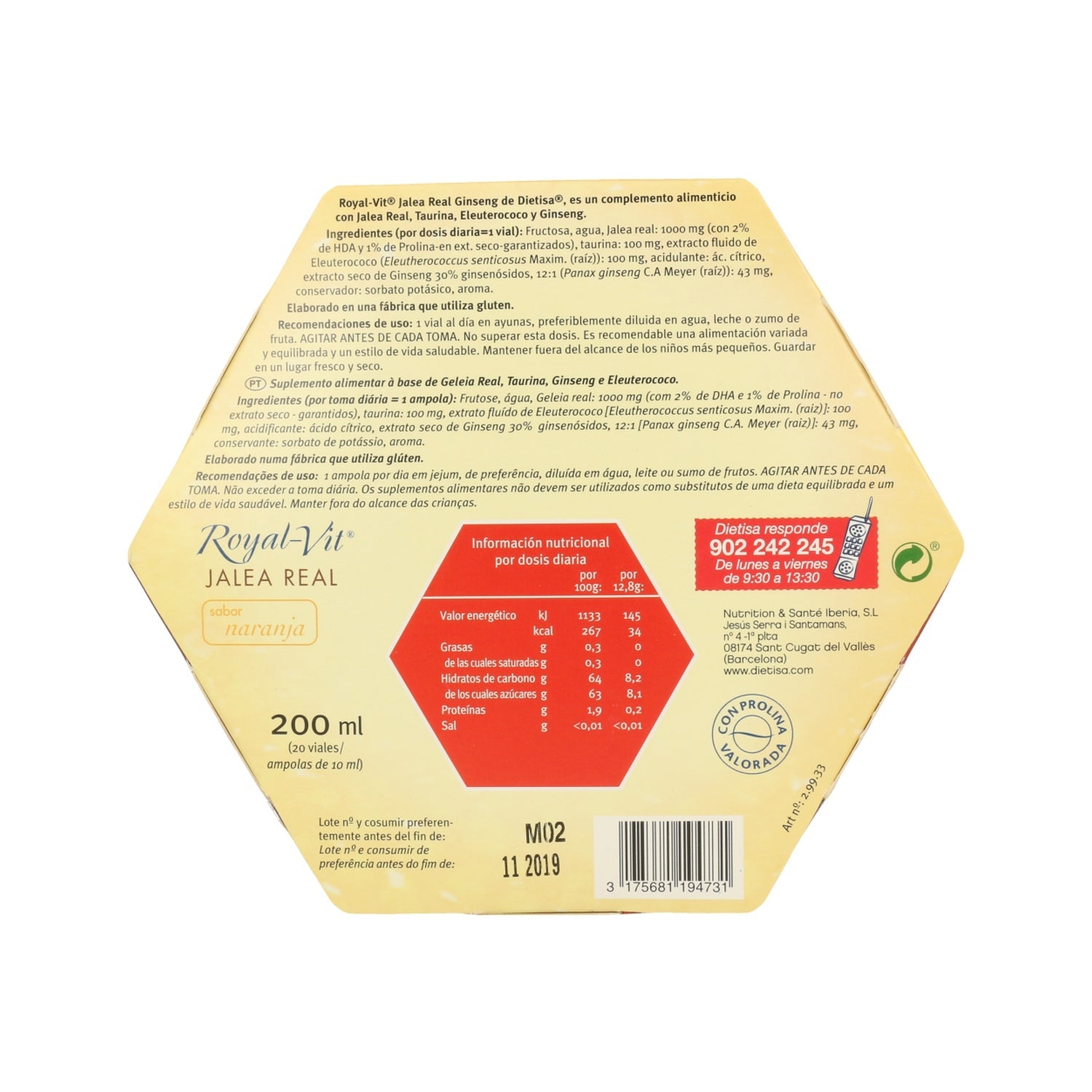 Royal Vit Jalea Real Ginseng 20 Ampollas