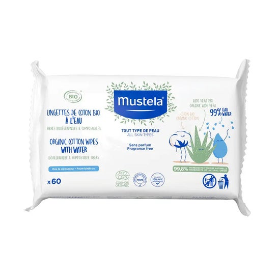 Mustela Toallitas al Agua de Algodón BIO 60uds