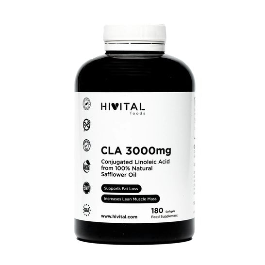 Hivital Foods CLA Ácido Linoleico Conjugado 3000 mg por dosis 180 perlas de Aceite Vegetal de Cártamo (2 meses)