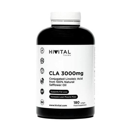 Hivital Foods CLA Ácido Linoleico Conjugado 3000 mg por dosis 180 perlas de Aceite Vegetal de Cártamo (2 meses)