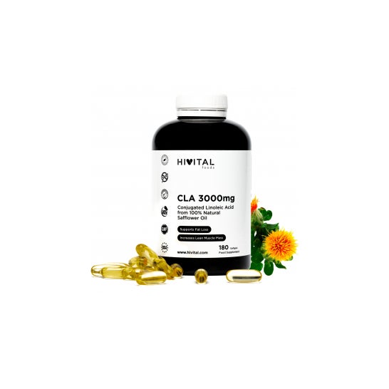 Hivital Foods CLA Ácido Linoleico Conjugado 3000 mg por dosis 180 perlas de Aceite Vegetal de Cártamo (2 meses)