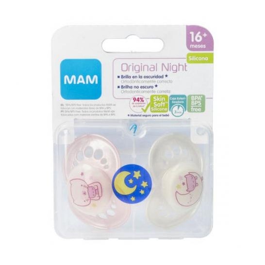 MAM Chupete Silicona MAM Night +16 Meses 2 uds + Caja Esterilizadora
