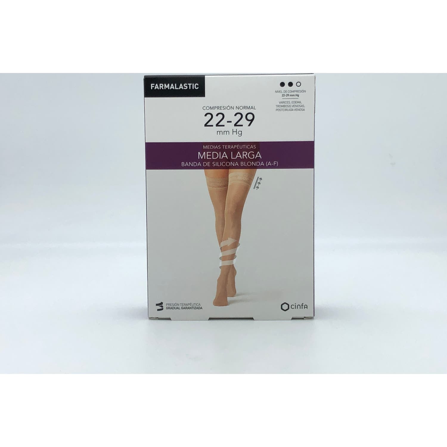 Farmalastic medias largas blonda (A-F) compresión normal T-reina plus beige 1 Par
