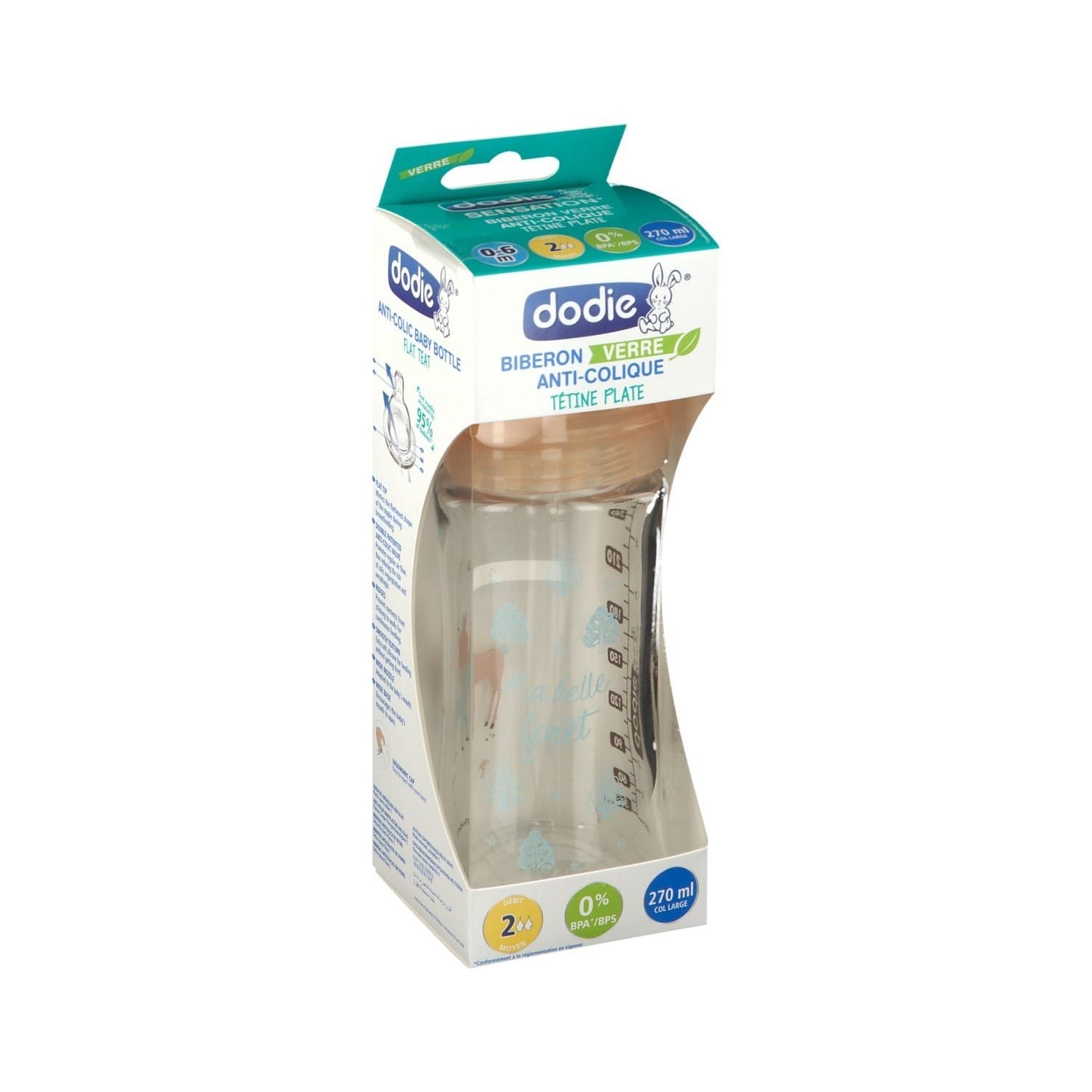 Dodie Sensation Biberón Vidrio 0-6m Ciervo 270ml