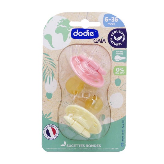 Dodie Gaia Pack Chupetes Redonda Goma 6-36m Rosa 2uds