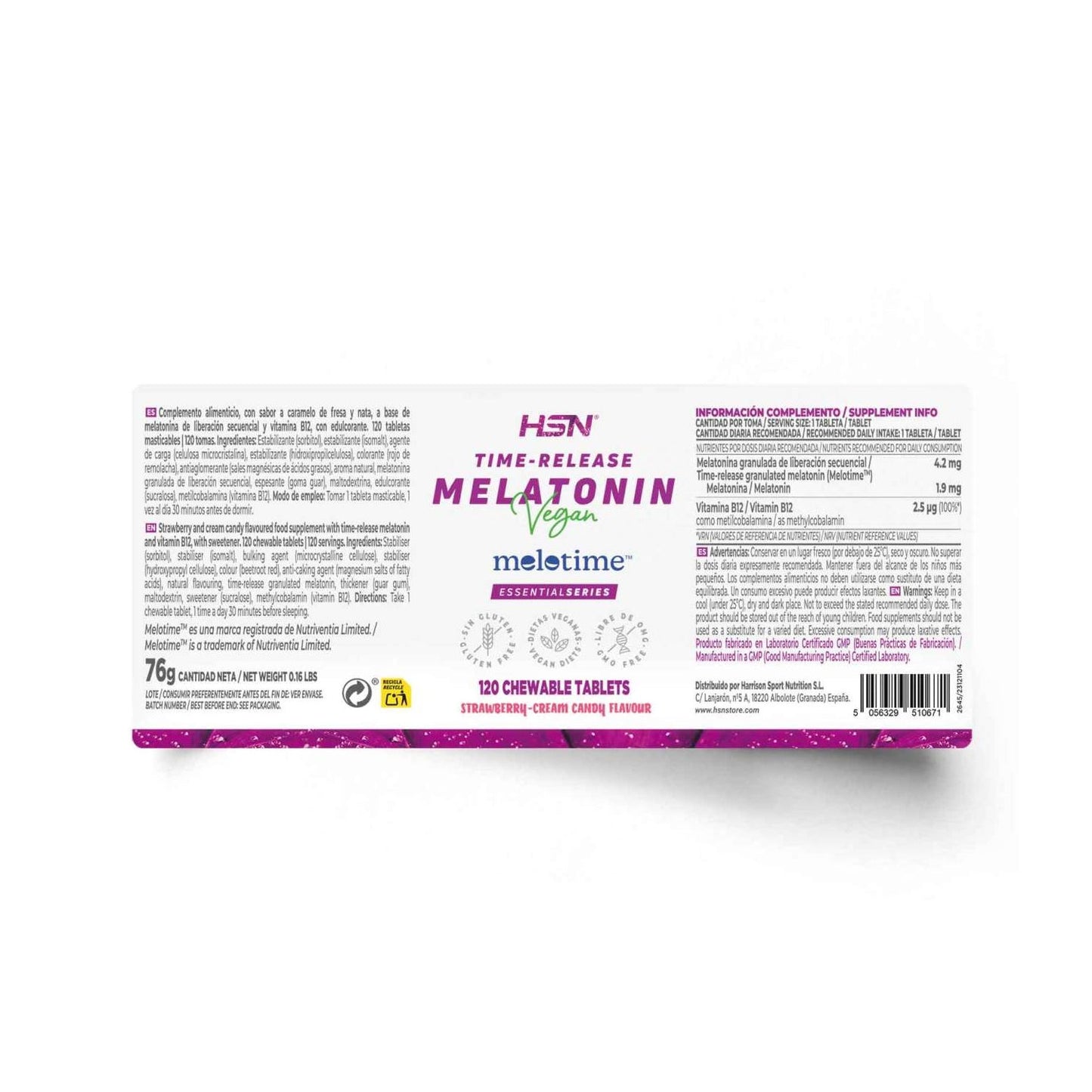 HSN Melatonina Masticable Liberación Secuencial 4,2mg Melotime™ 120 Tabletas Masticables