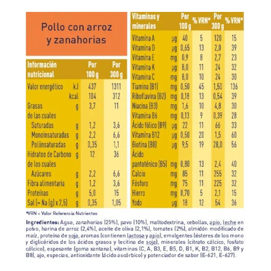Meritene Nutrición Reforzada Puré Pavo Estofado con Verduras y Arroz 300g