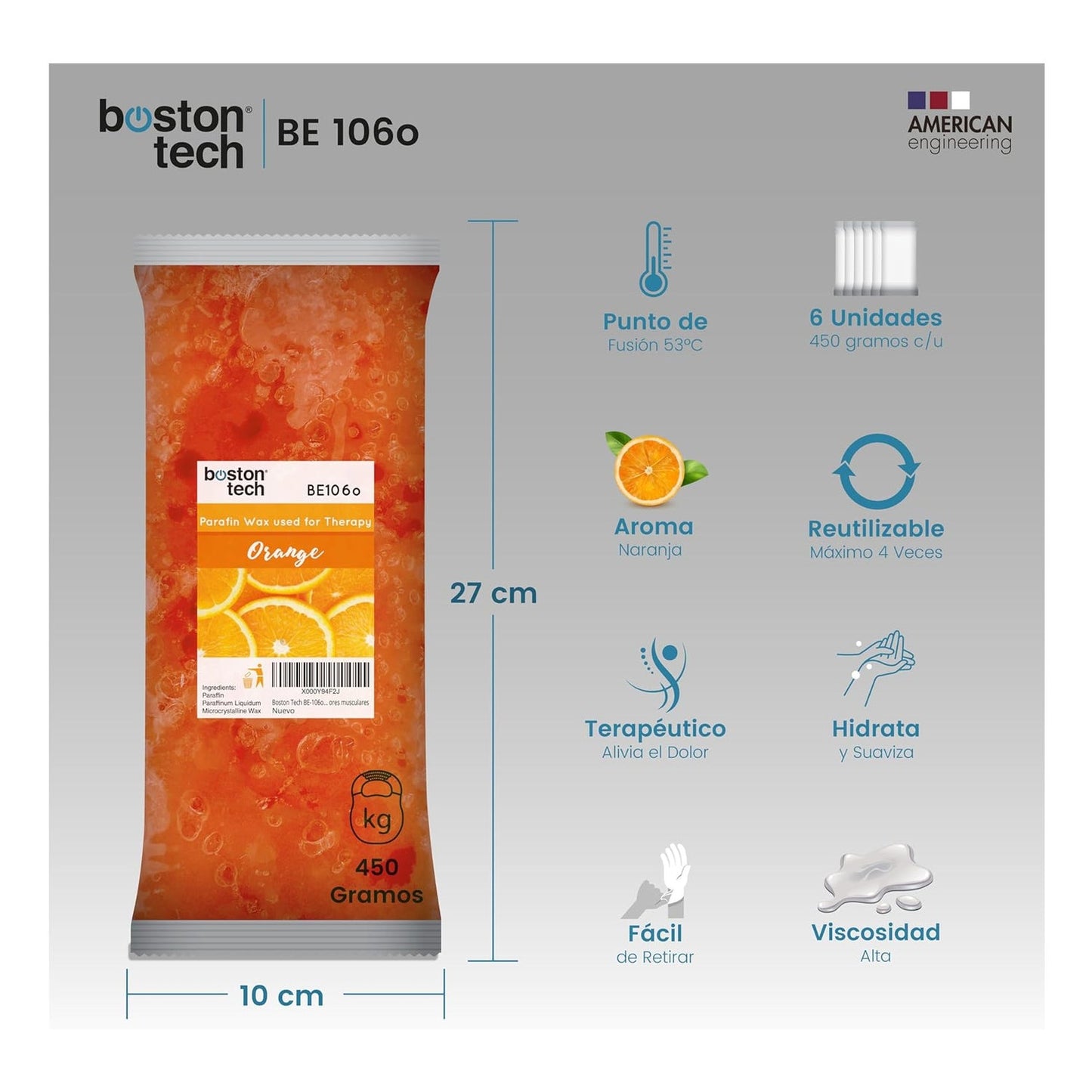 Boston Tech Cera Parafina Pura Naranja 3000g