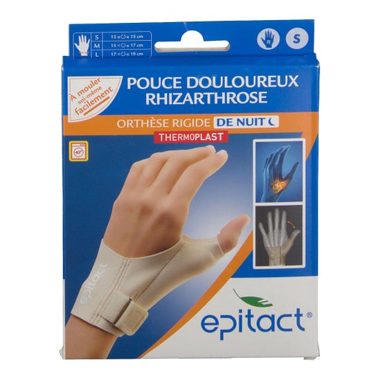 Epitact - Ortesis Rígida Termoformable para la Noche Dolorosa para el Pulgar Rizartrosa para la Mano Derecha Talla S
