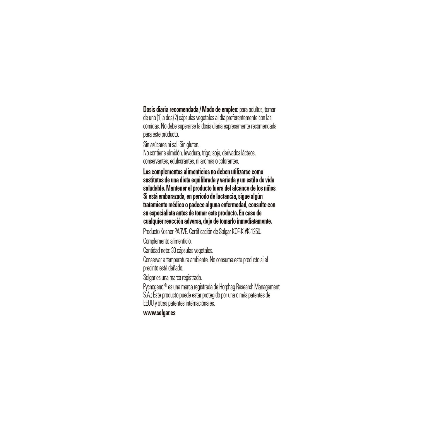 Solgar Pycnogenol 30mg Extracto de Corteza de Pino 30vcaps