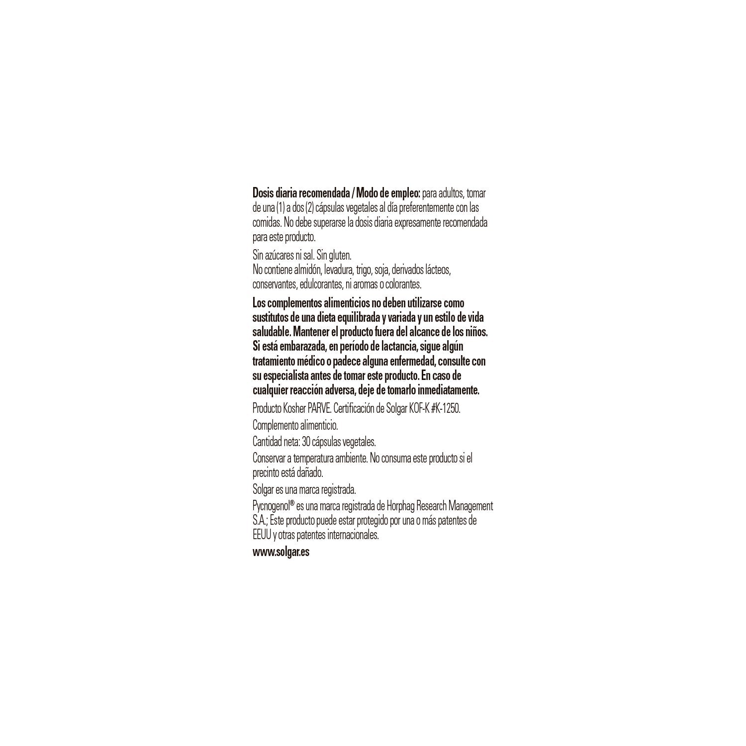 Solgar Pycnogenol 30mg Extracto de Corteza de Pino 30vcaps