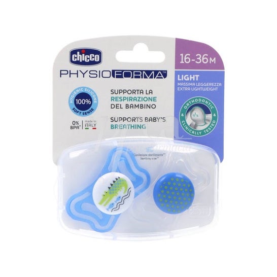 Chicco Chupete Silicona Physio Light Ortodontico Azul 16-36 M 2 U