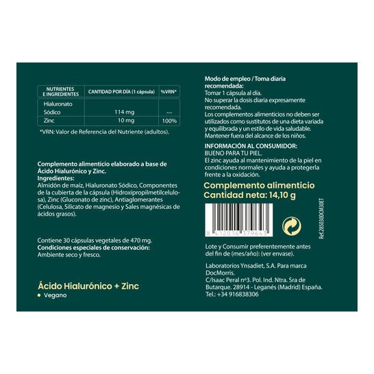 DocMorris Ácido Hialurónico + Zinc 30Caps