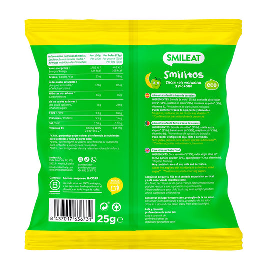 Smileat Smilitos Gusanitos Ecológicos de Manzana y Plátano 25g