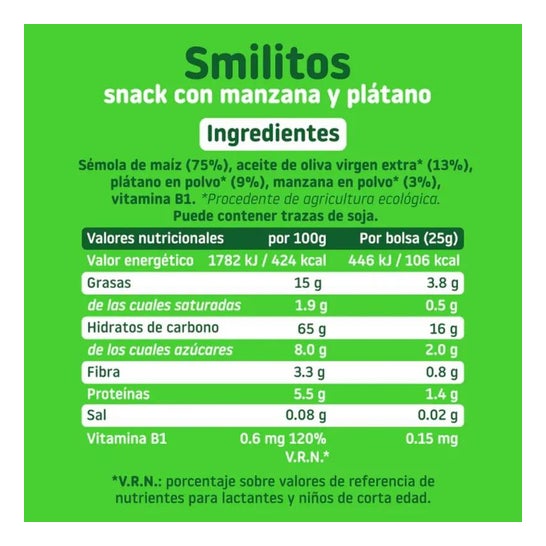 Smileat Smilitos Gusanitos Ecológicos de Manzana y Plátano 25g