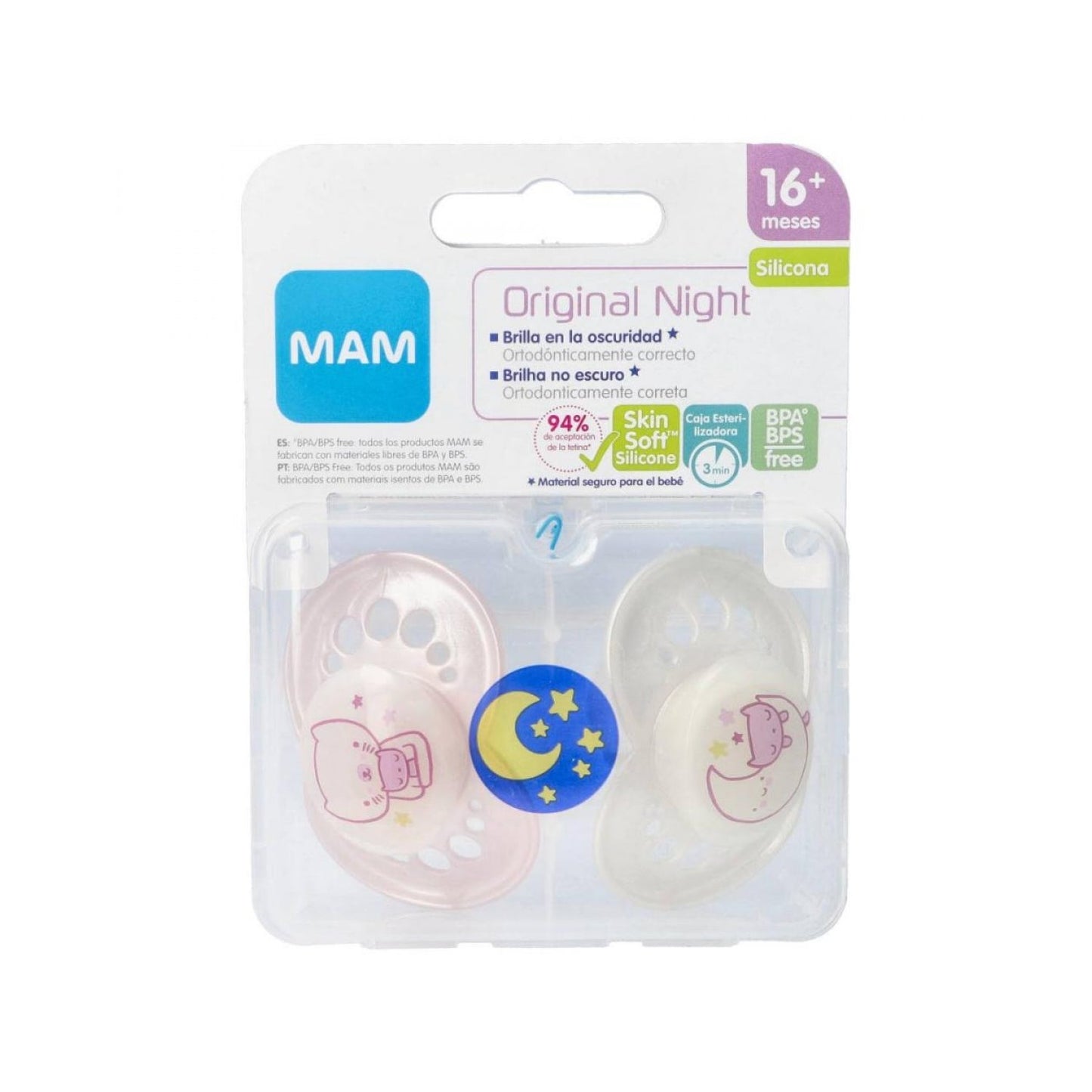 Chupete Silicona Mam Original Night + 16 M Pack Doble Rosa