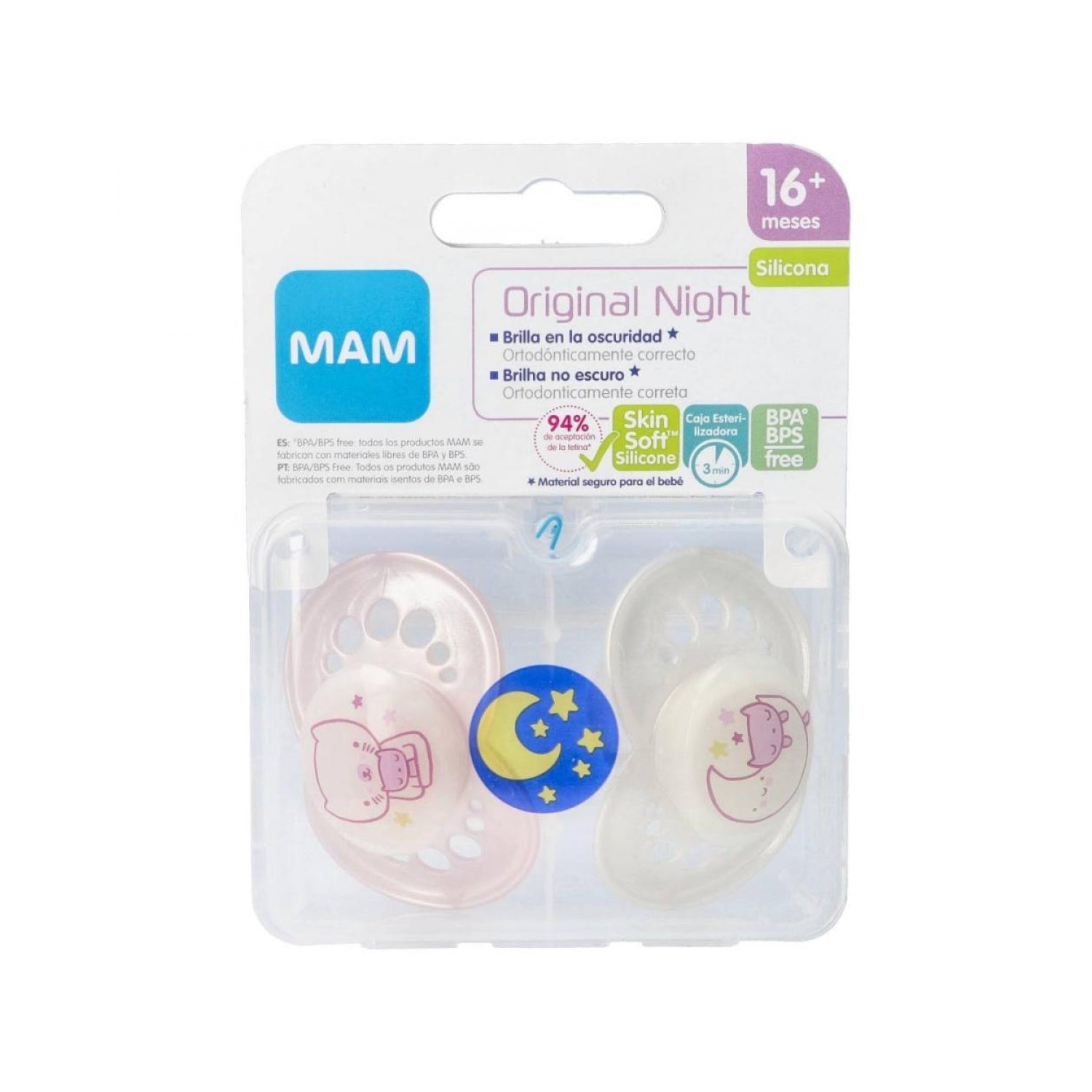 Chupete Silicona Mam Original Night + 16 M Pack Doble Rosa