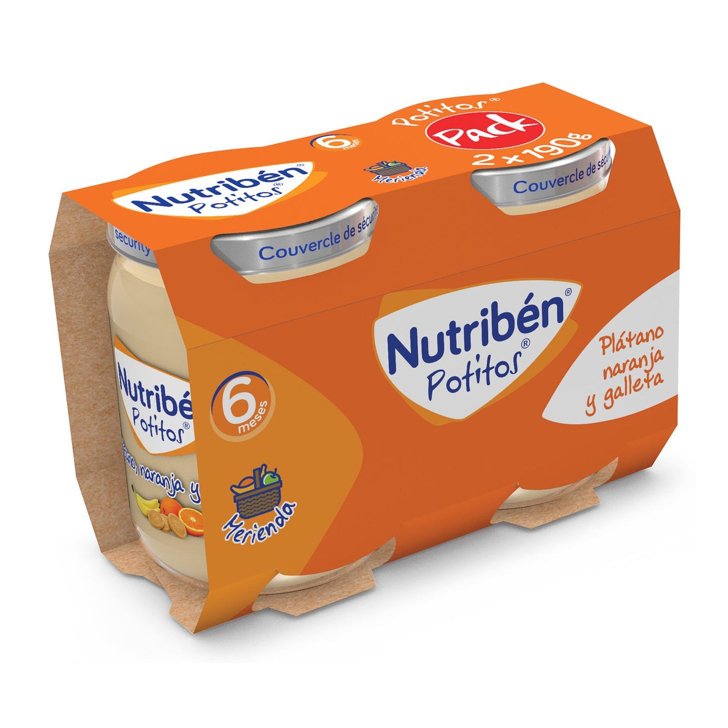Nutribén Potitos Plátano, Naranja Y Galleta 2 udsX190 g