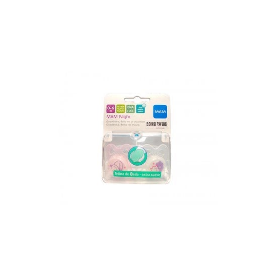 MAM Night chupete silicona con caja esterilizadora +6 M 2 uds