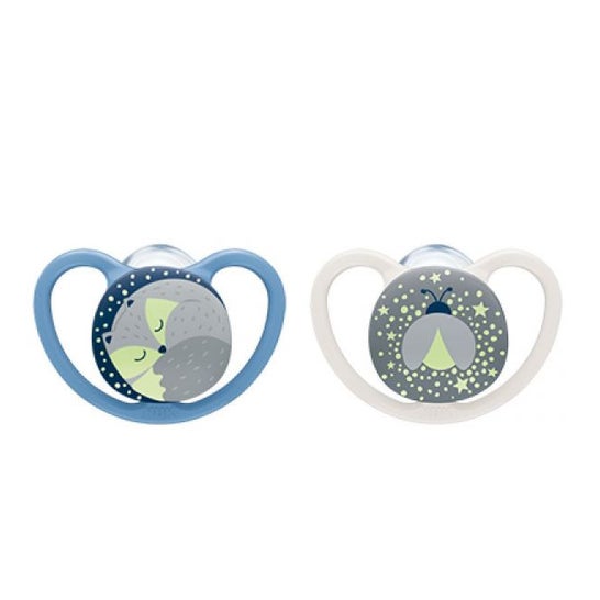 Nuk Space Night Chupete Silicona 0-6M Azul Gris 2uds