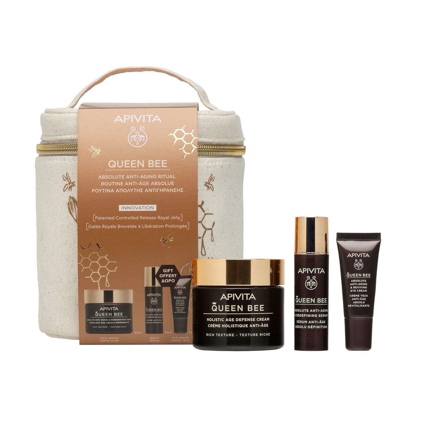 Apivita Ritual Antiedad Queen Bee Crema Rica 50ml + Sérum 10Ml + Contorno 5Ml