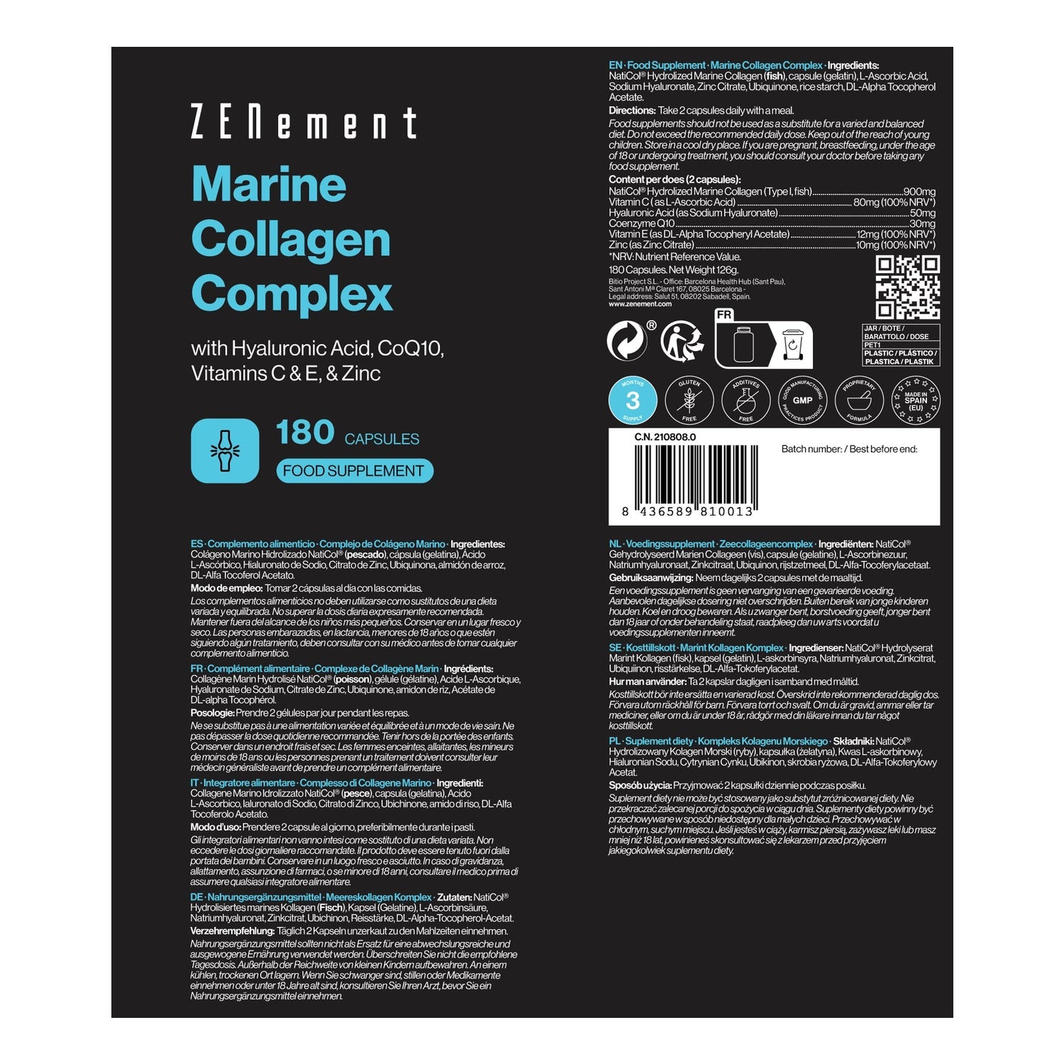 Zenement Complejo Colágeno Marino 180 caps