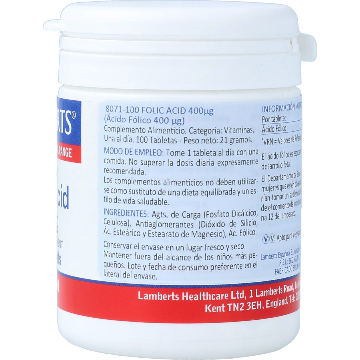 Lamberts ácido fólico 400g 100 tabletas