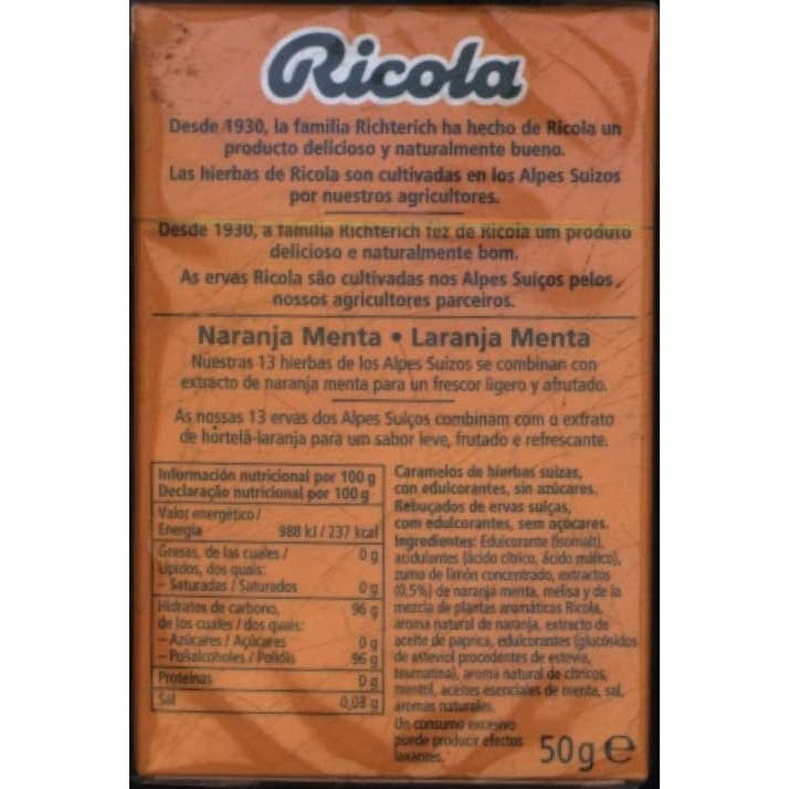 Ricola naranja-menta caramelos sin azúcar 50g