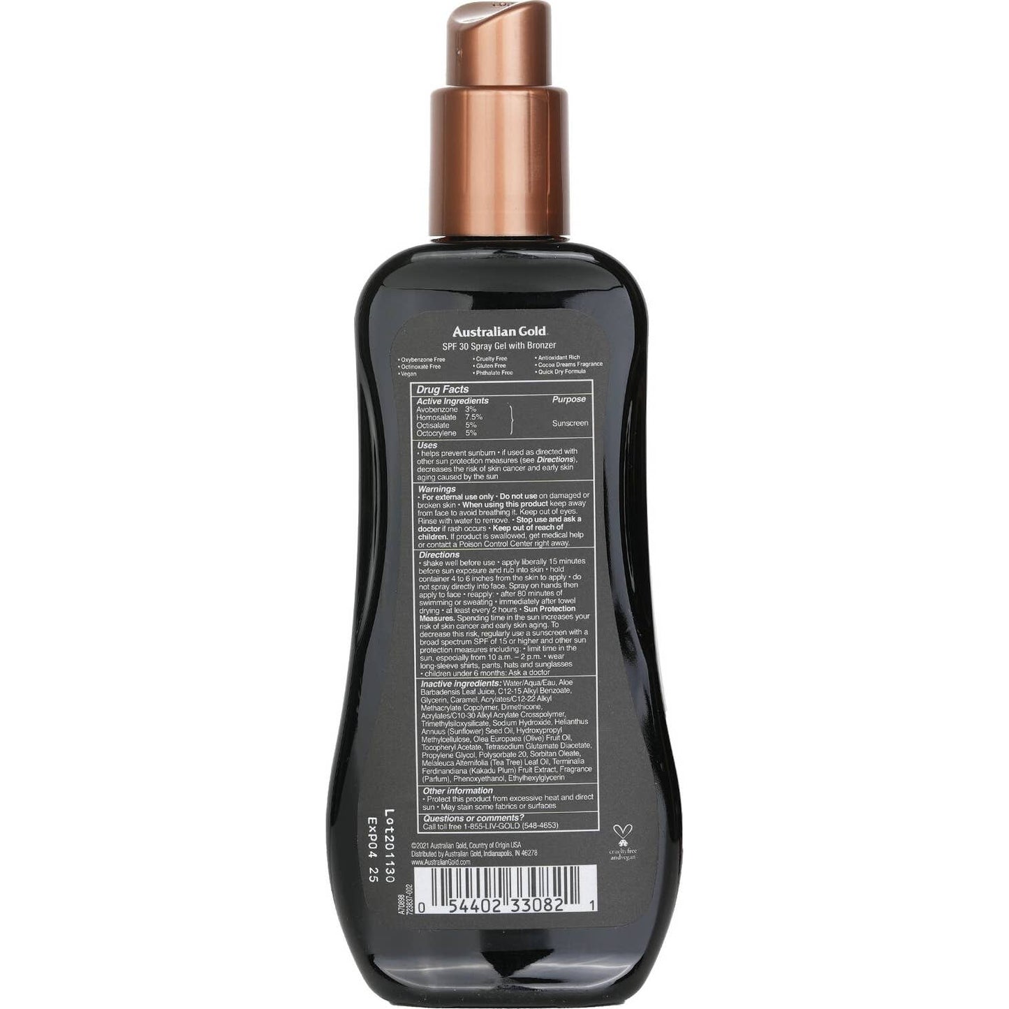Australian Gold Sunscreen Spf30 Spray Gel Instant Bronzer 237ml