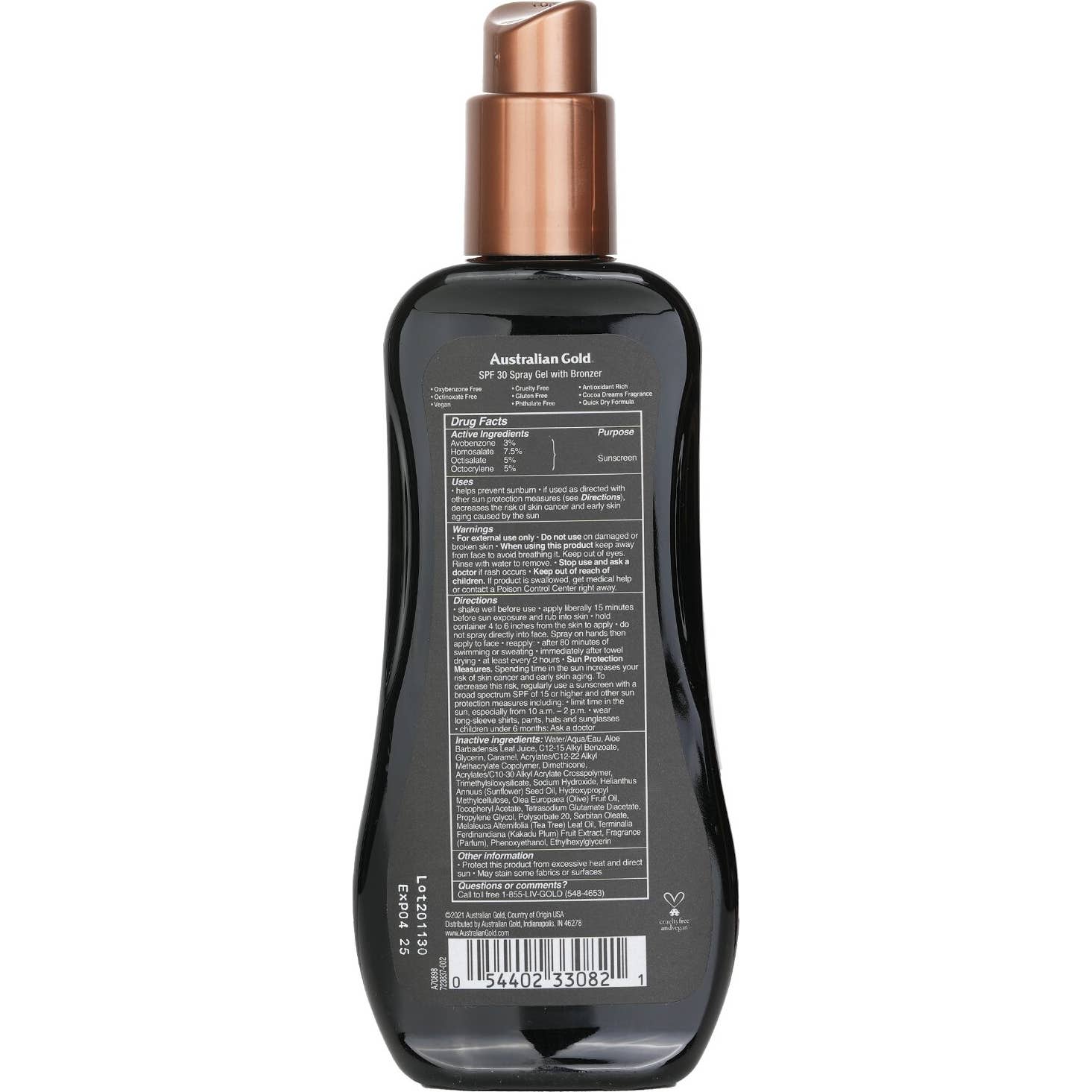 Australian Gold Sunscreen Spf30 Spray Gel Instant Bronzer 237ml