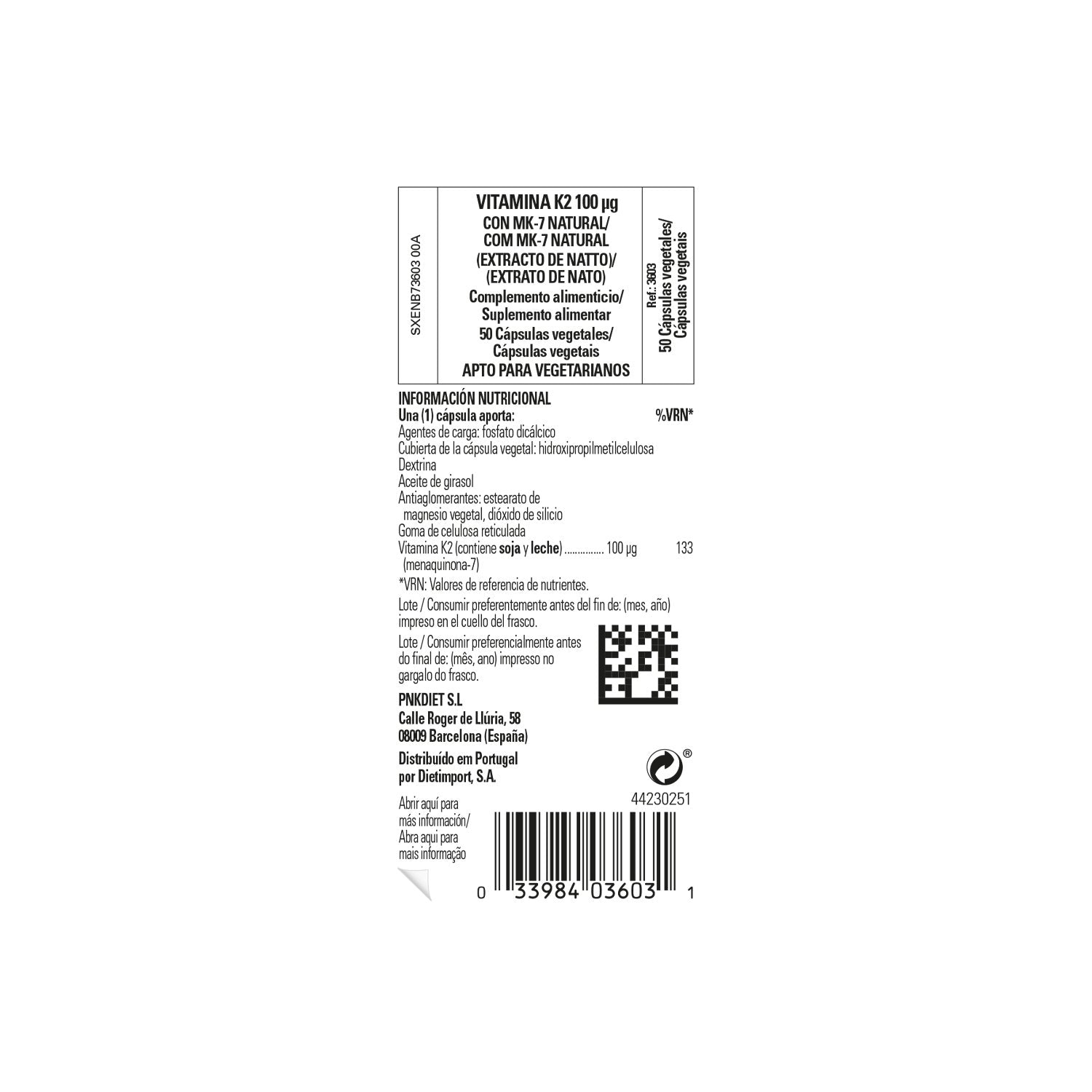 Solgar Vitamina K2 100 mcg con MK-7 natural 50 cápsulas.