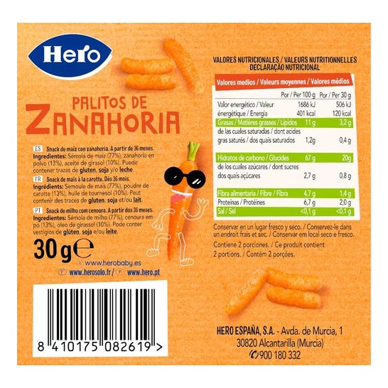 Hero Kids Palitos de Zanahoria 3 Años 30g