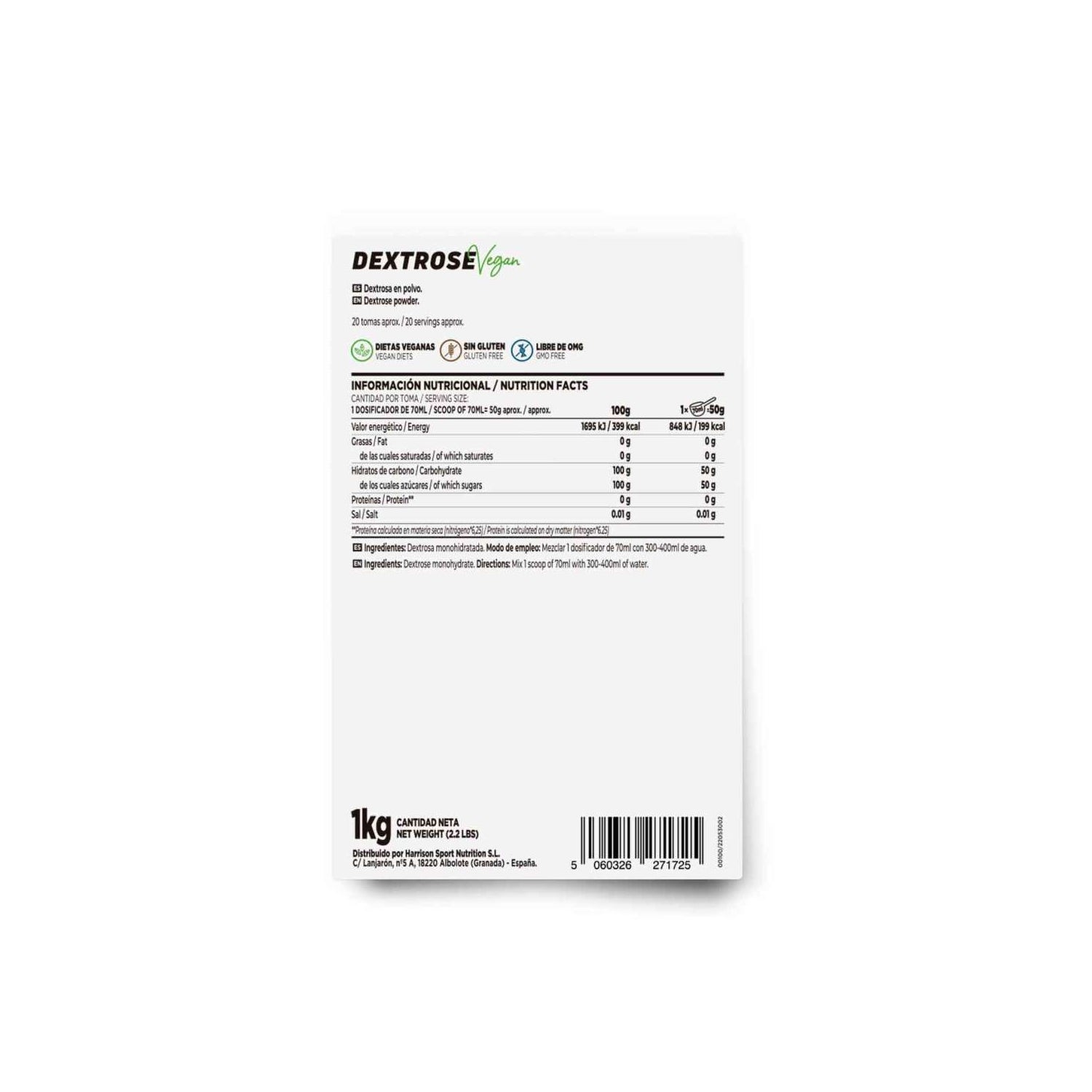 HSN Dextrosa en Polvo Sin Sabor 1kg