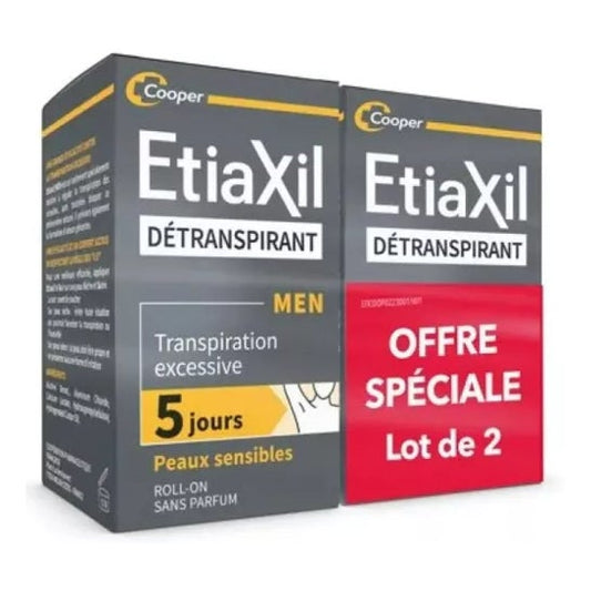 Etiaxil Men Détranspirant Transpiration Excessive Peaux Sensibles Roll-On 2x15ml