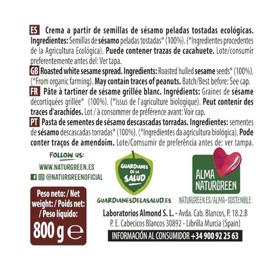 Naturgreen Tahín Ecológico De Sésamo 800 G