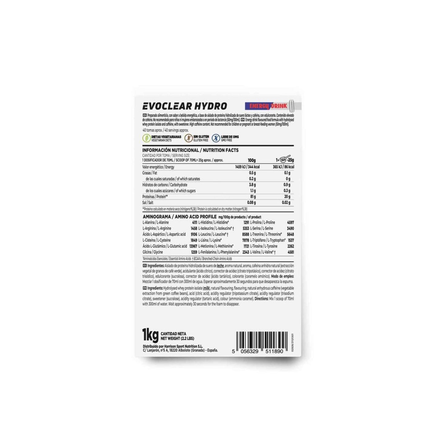 HSN Evoclear Hydro Bebida Energética 1kg