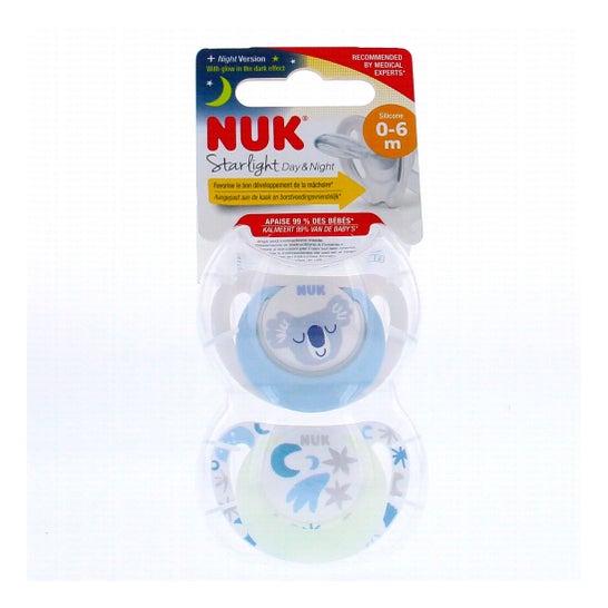 Nuk Starlight Día y Noche Chupetes 0-6 Meses 2 uds
