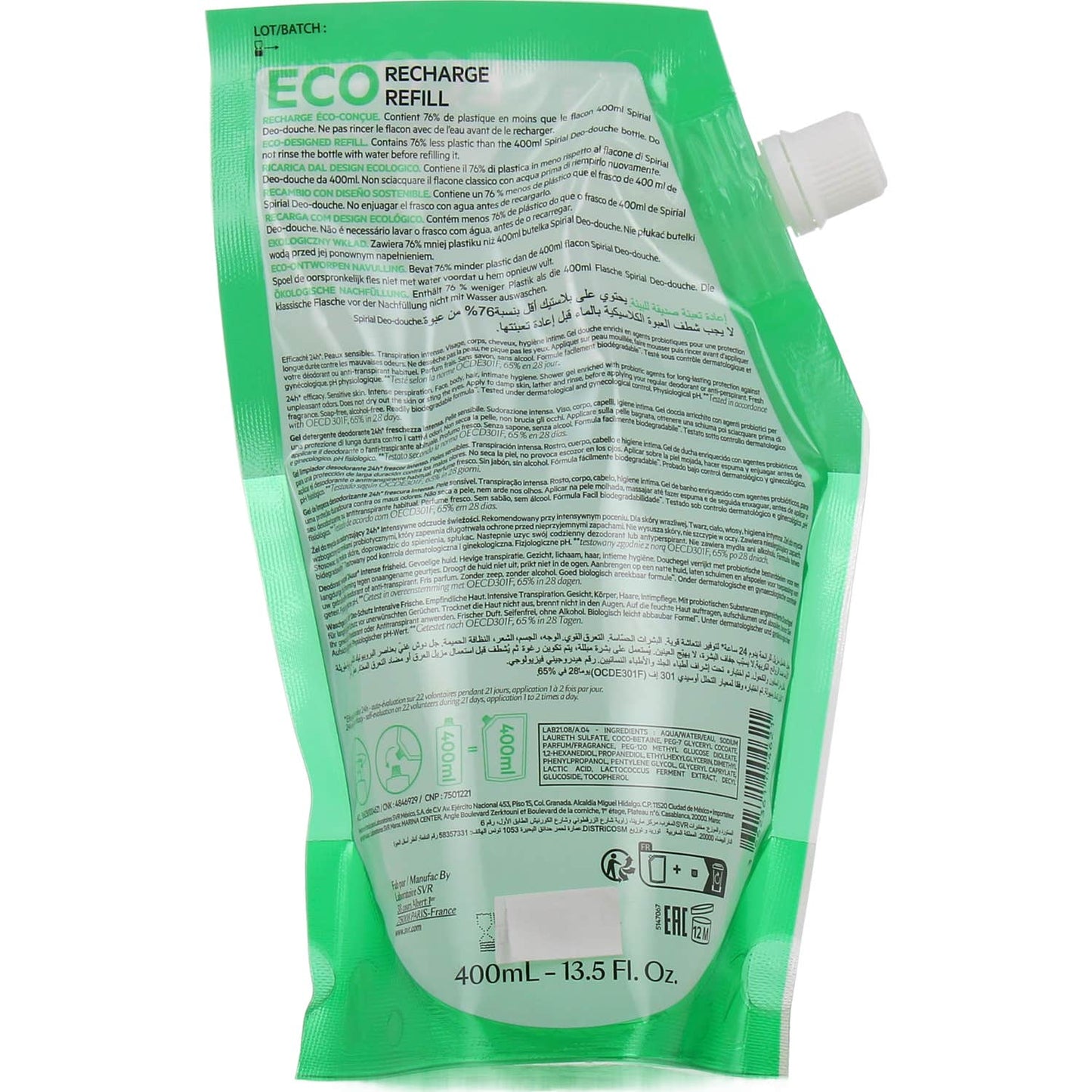 Svr Spirial Déo Douche Gel Limpiador 24H Eco Recarga 400 ml