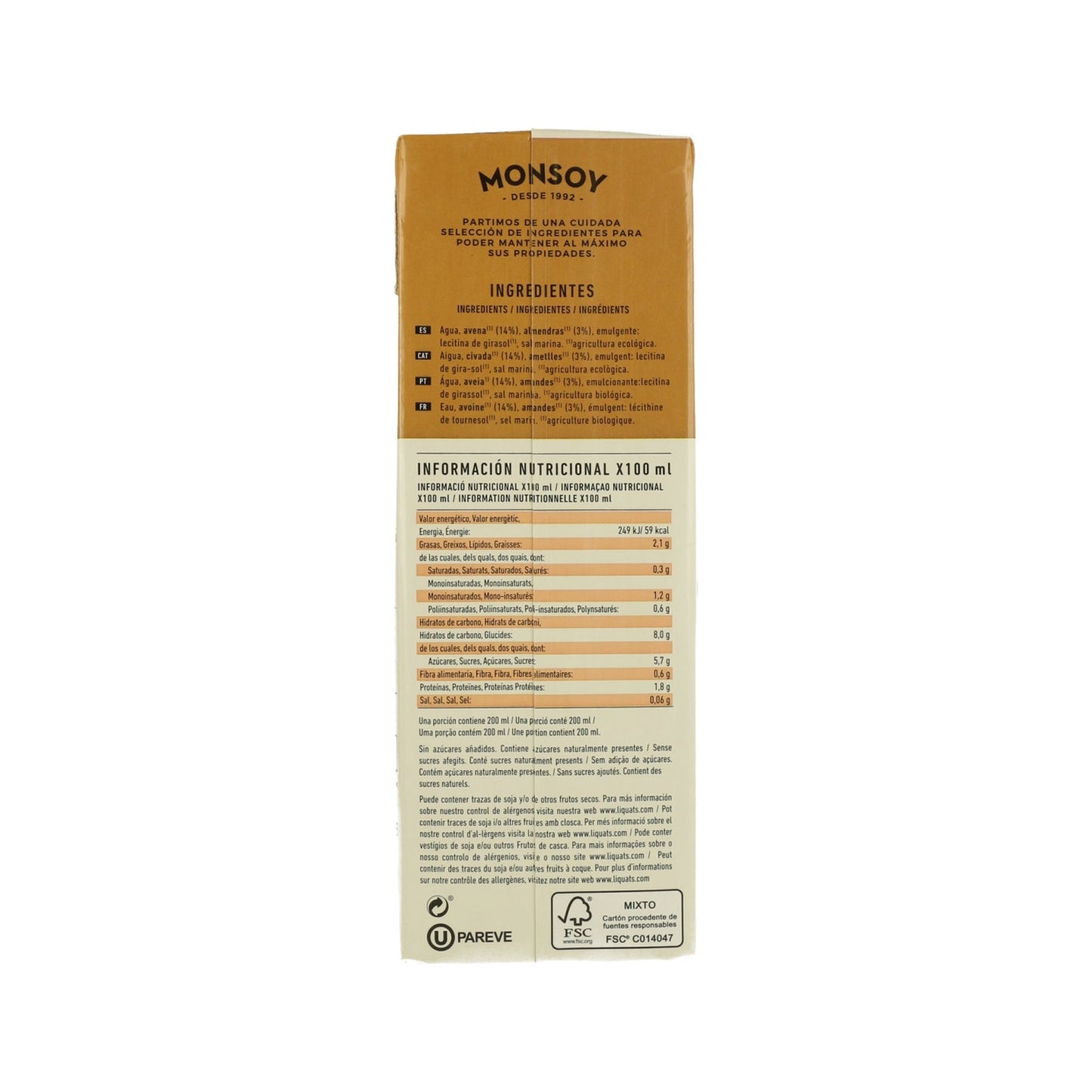 Monsoy Bebida Vegana Almendra 1000 ml