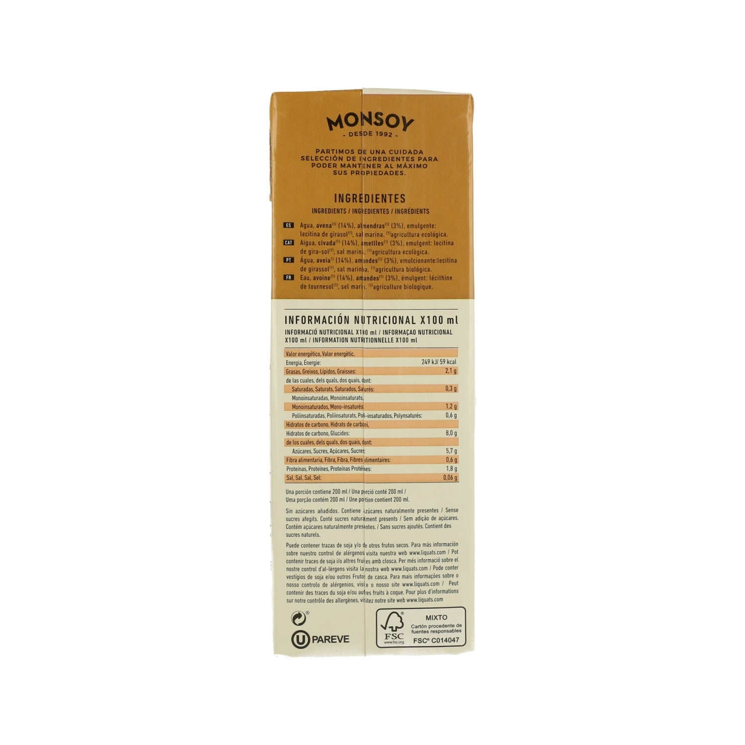 Monsoy Bebida Vegana Almendra 1000 ml