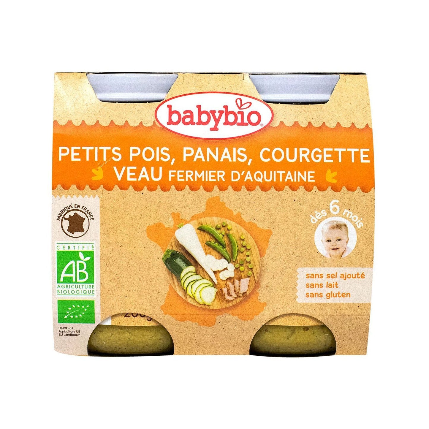 Babybio Tarros Pequeños Menú Chícharos Chirivías Calabacín & Veau Orgánico ds 6 Meses 2x200g