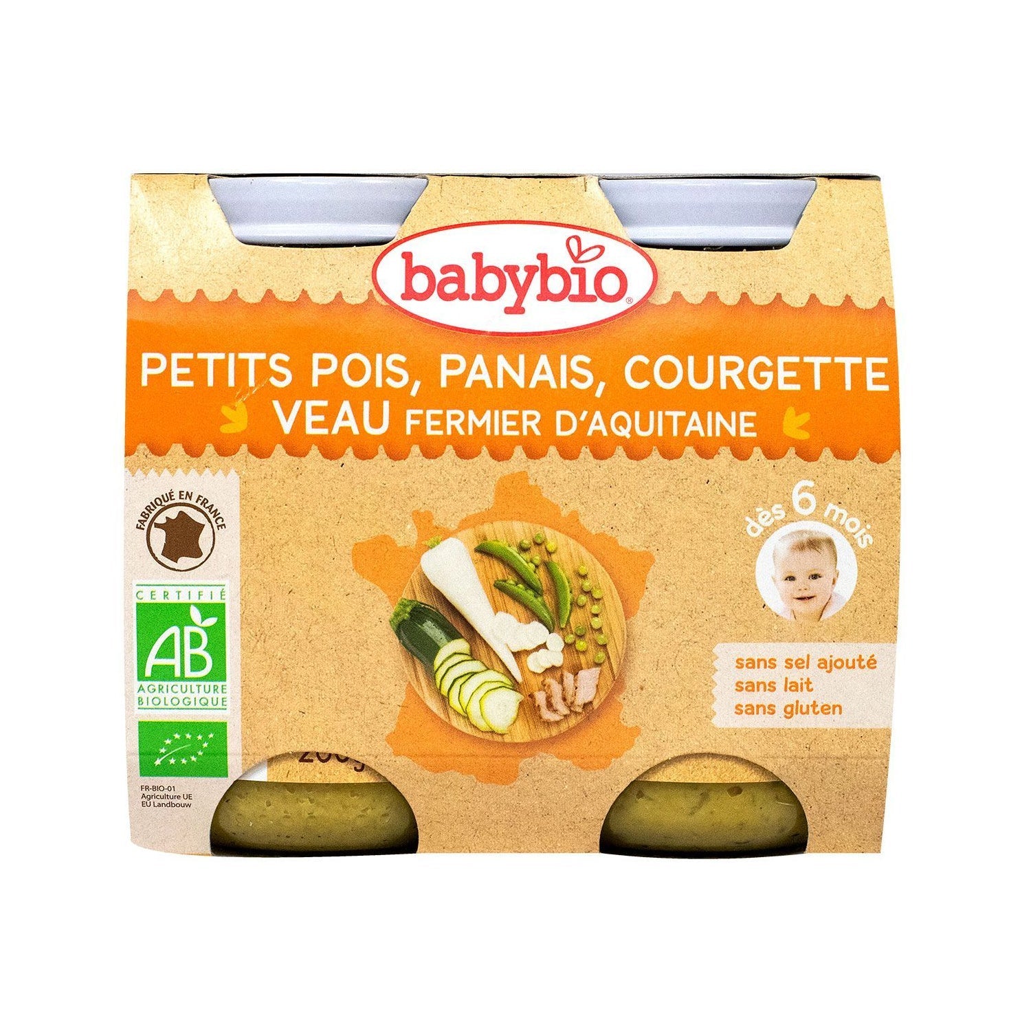 Babybio Tarros Pequeños Menú Chícharos Chirivías Calabacín & Veau Orgánico ds 6 Meses 2x200g