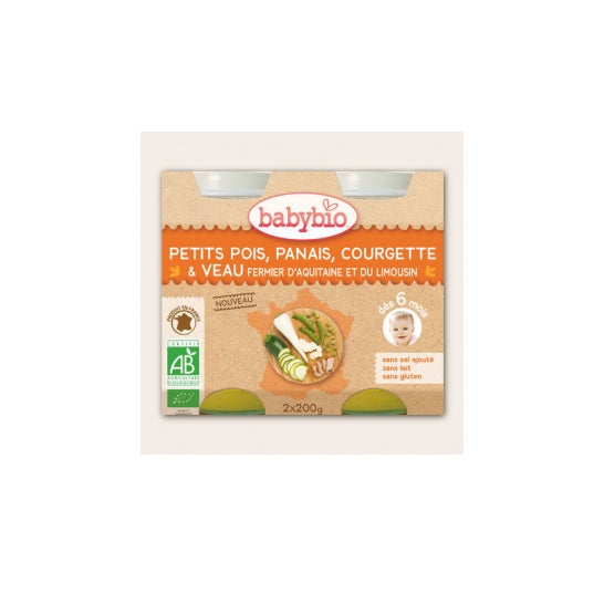 Babybio Tarros Pequeños Menú Chícharos Chirivías Calabacín & Veau Orgánico ds 6 Meses 2x200g
