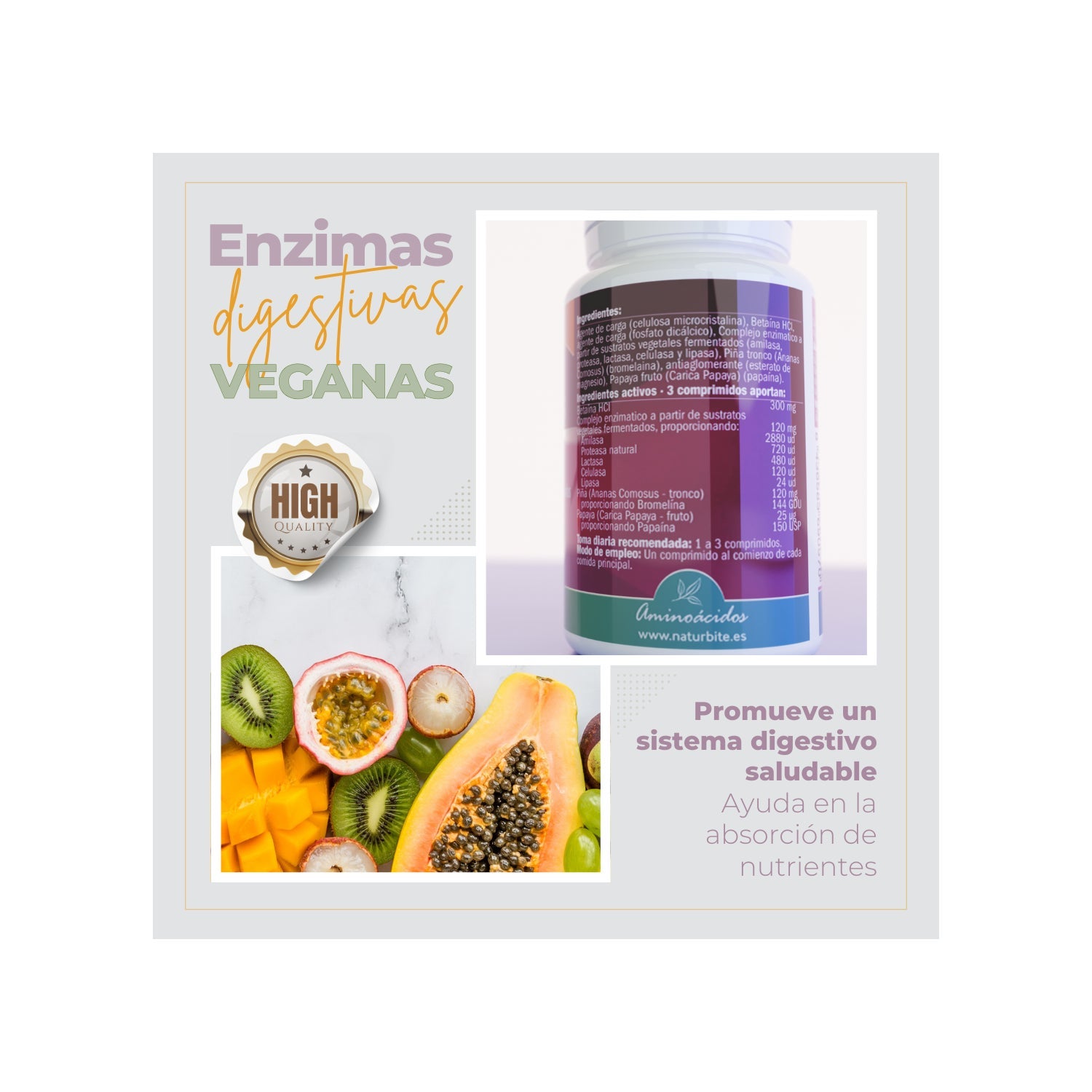 NaturBite Enzimas Digestivas Veganas 250 comp