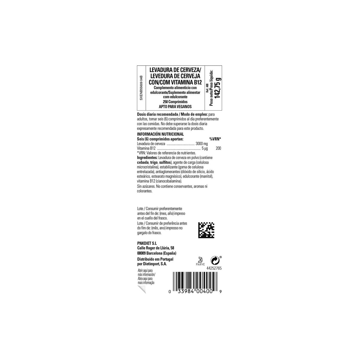Solgar Levadura de Cerveza con Vitamina B12 250comp