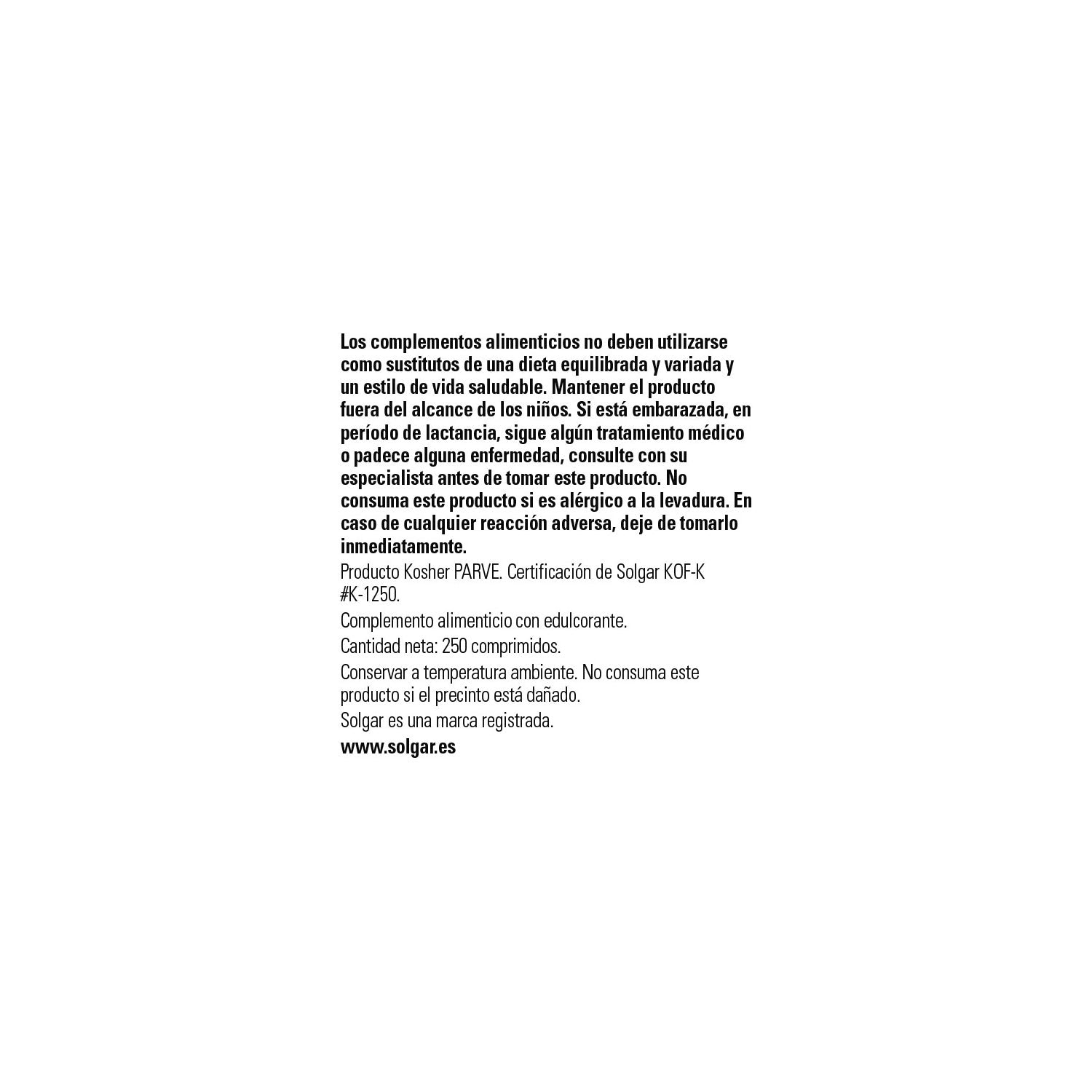 Solgar Levadura de Cerveza con Vitamina B12 250comp