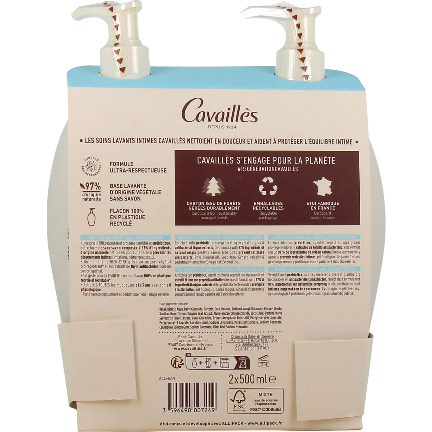 Cavaillès Cuidado Íntimo Antibacteriano 2x500ml