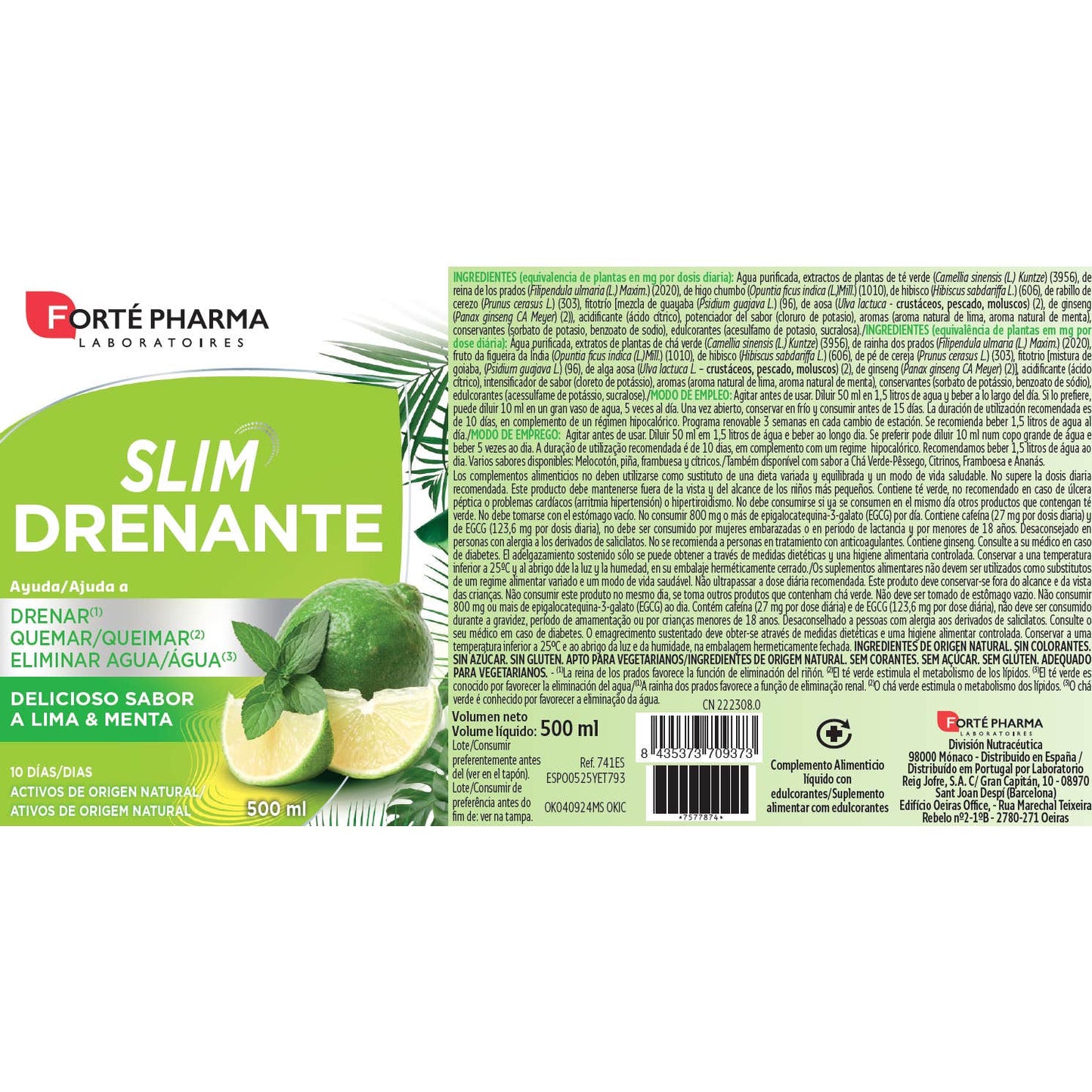 Forté Pharma Slim Drenante Lima Menta 500 ml