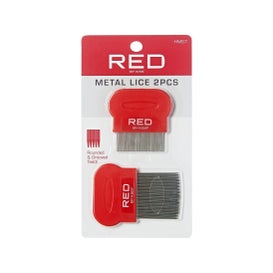 Red By Kiss Metal Lice Comb Rounded & Grooved Teeth 2uds